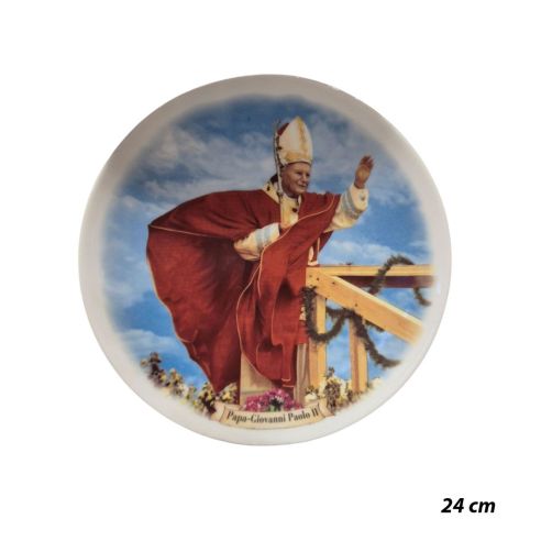 Piatto da parete  Papa Giovanni Paolo II  veste rossa 24 cm